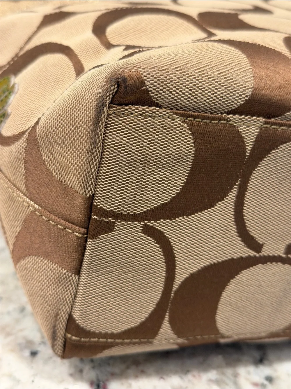 Coach Gold and Brown Floral Appliqué Tote